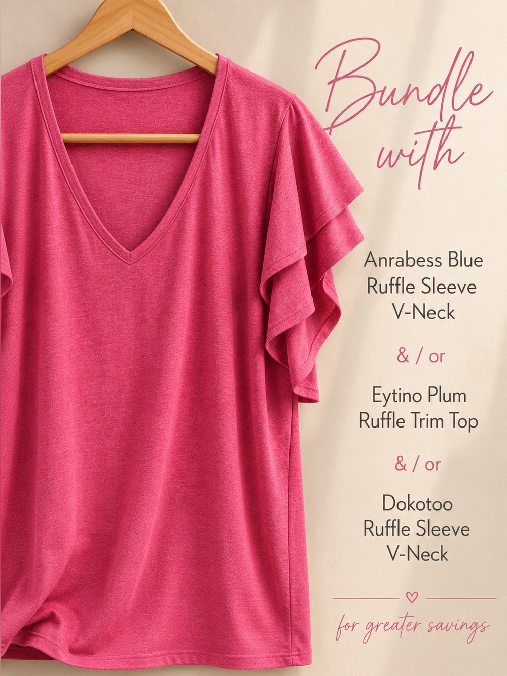 Berry Pink Flutter Sleeve V-Neck Top 2X Soft Feminine Blouse